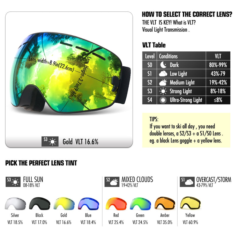 Anti-Fog Ski Goggles