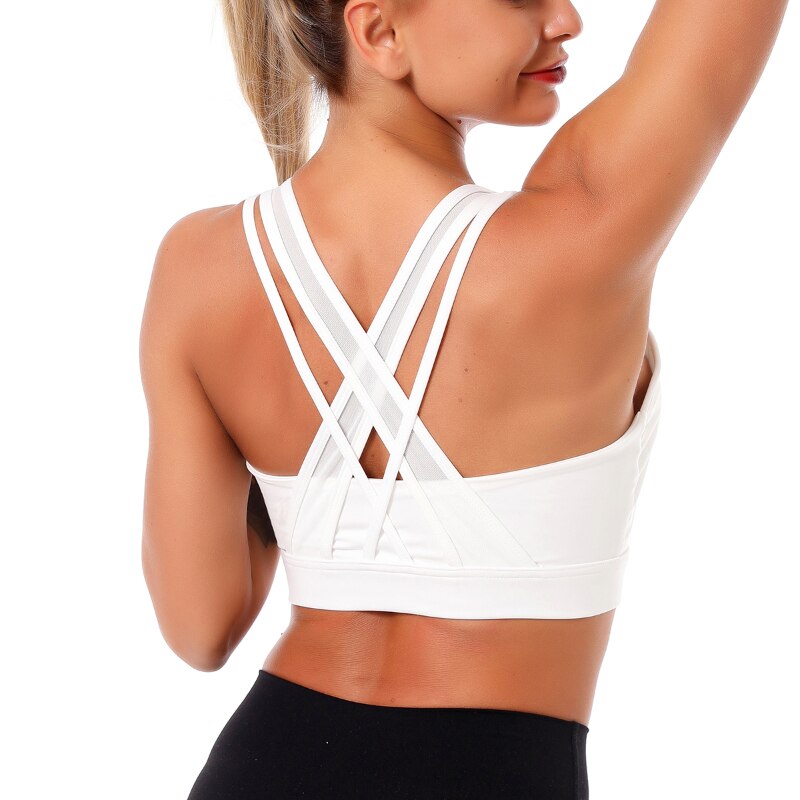 Kaminsky Women Push Up Sexy Back Sport Gathered Bra Female Running Workout Bra Fitness High Elastic Shockproof For Training Vest