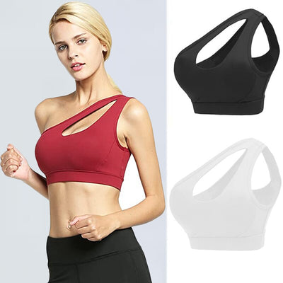 Sexy One Shoulder Yoga Bras Women Sports Top Crop Athletic Vest Push Up Underwear BH Sports Bra Sportswear Wire Free Gym Shirts