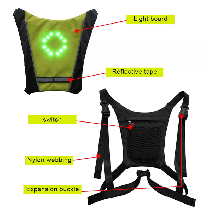 LED Wireless cycling vest 20L MTB bike bag Safety LED Turn Signal Light Vest Bicycle Reflective Warning Vests with remo