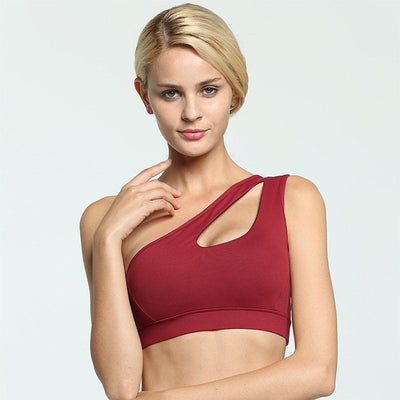 Sexy One Shoulder Yoga Bras Women Sports Top Crop Athletic Vest Push Up Underwear BH Sports Bra Sportswear Wire Free Gym Shirts