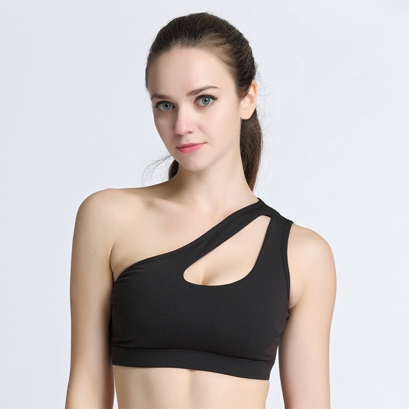 Sexy One Shoulder Yoga Bras Women Sports Top Crop Athletic Vest Push Up Underwear BH Sports Bra Sportswear Wire Free Gym Shirts