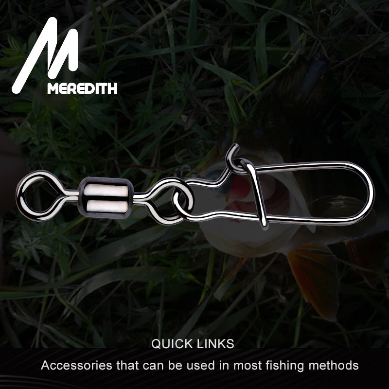 MEREDITH 50pcs/lot Fishing Connector Pin Bearing Rolling Swivel Stainless Steel with Snap Fishhook
