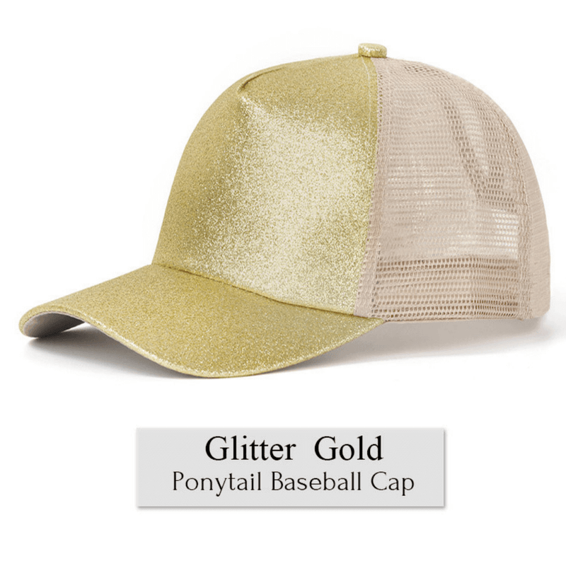 Side Leaf  Cap - Glitter Ponytail Baseball Cap