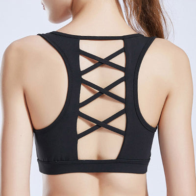 Women Push Up  Sexy Breathable Sports Top Female Gym Fitness Cross Strap Sport Underwear Female Patchwork Running Women Tank Top