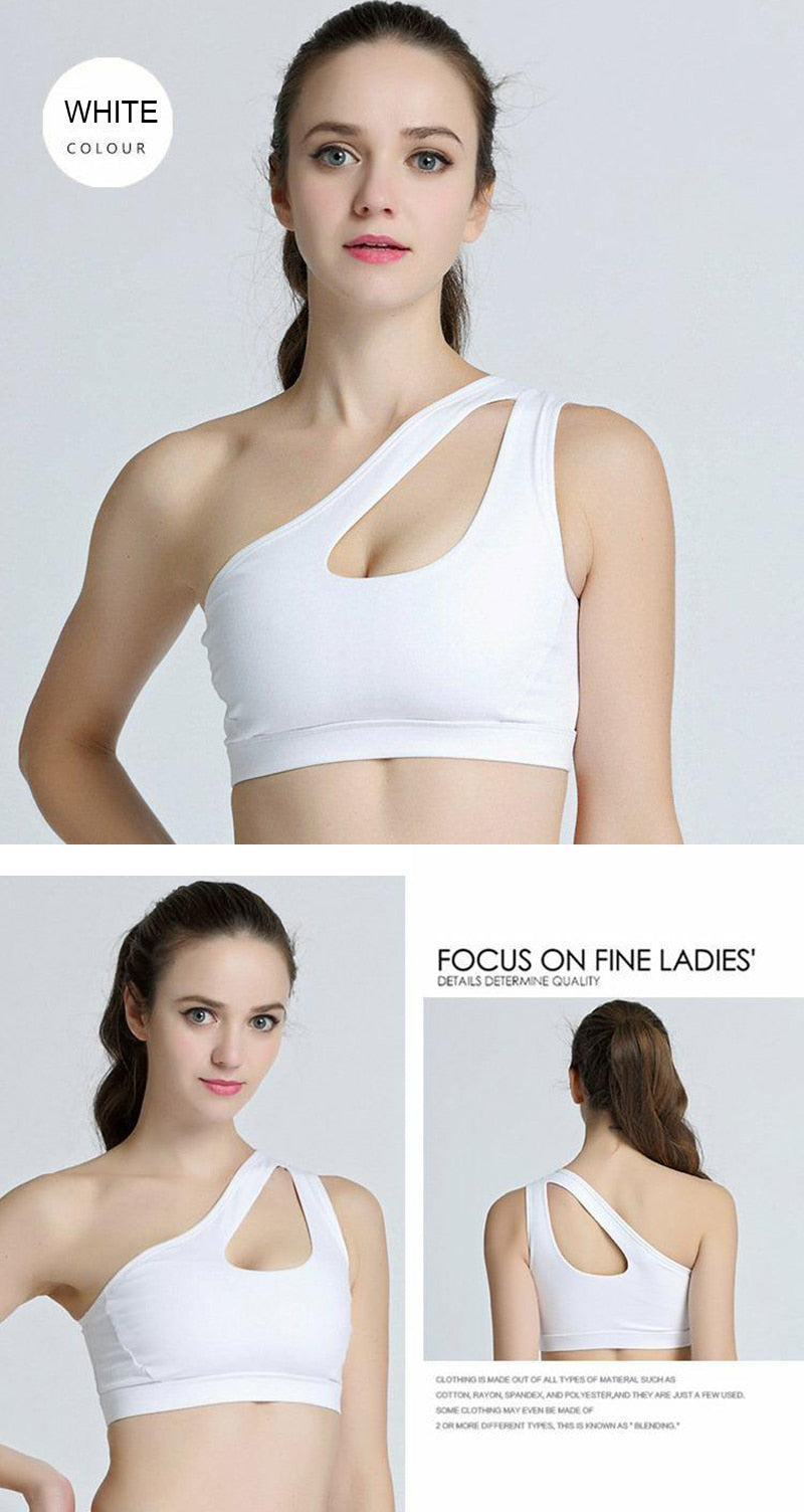 Sexy One Shoulder Yoga Bras Women Sports Top Crop Athletic Vest Push Up Underwear BH Sports Bra Sportswear Wire Free Gym Shirts