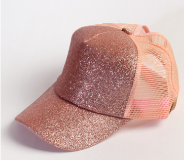 Side Leaf  Cap - Glitter Ponytail Baseball Cap