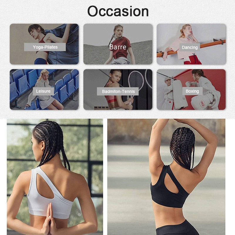 Sexy One Shoulder Yoga Bras Women Sports Top Crop Athletic Vest Push Up Underwear BH Sports Bra Sportswear Wire Free Gym Shirts