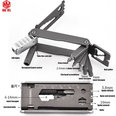 1PC Outdoor EDC Portable Emergency Repair Multitool With LED Light Stainless Steel Screwdriver Wrench Set Bicycle Repair Tool