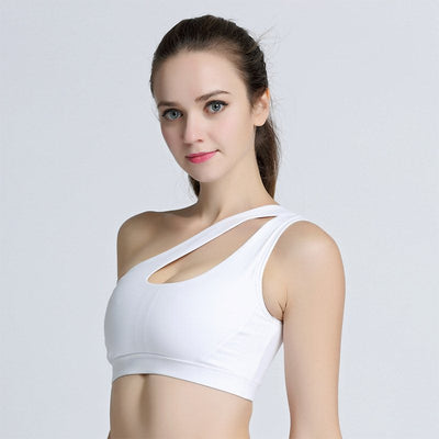 Sexy One Shoulder Yoga Bras Women Sports Top Crop Athletic Vest Push Up Underwear BH Sports Bra Sportswear Wire Free Gym Shirts